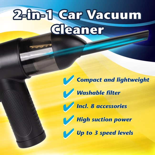 2-in-1 Car Vacuum Cleaner - Wireless - Incl. 8 accessories
